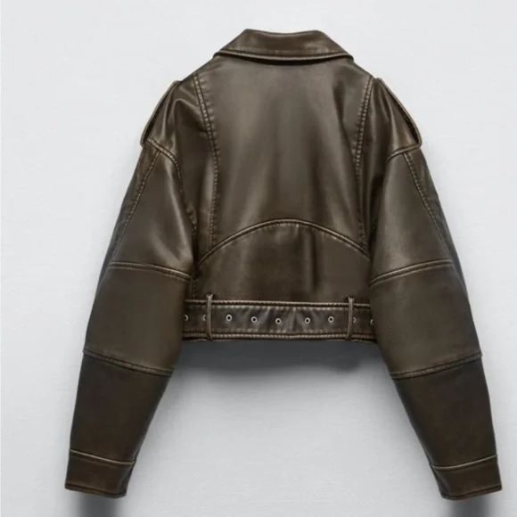 ZARA VIRAL FAUX LEATHER CROP JACKET - Picture 7 of 10